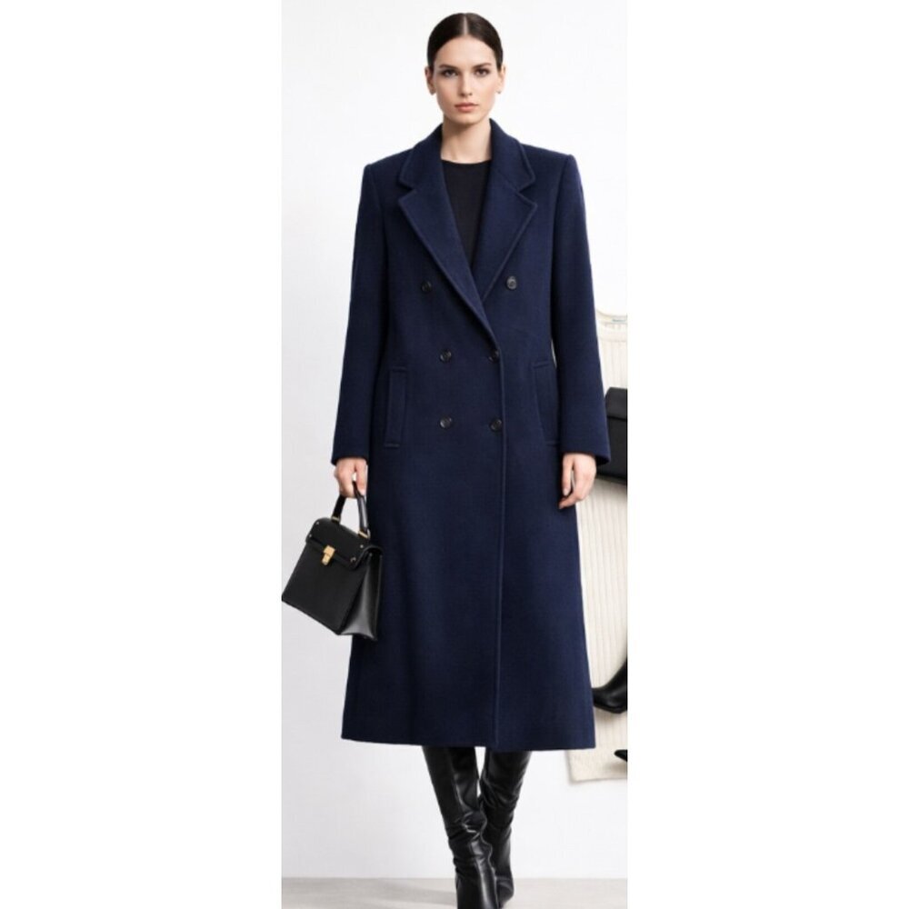 Forecaster of Boston Wool Coat Women Size 6 Navy Long Peacoat Double Breasted